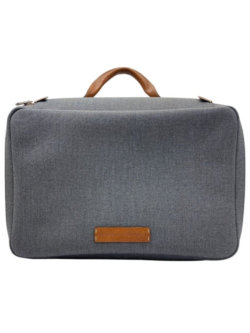 Brunello Cucinelli Handbag Second Travel Pouch Canvas Leather Gray Brown